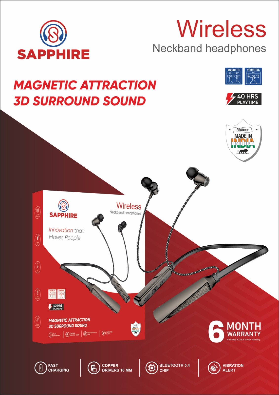 Magnetic Neckband Wireless Earbuds with 3D Surround Sound & 40-Hour Playback